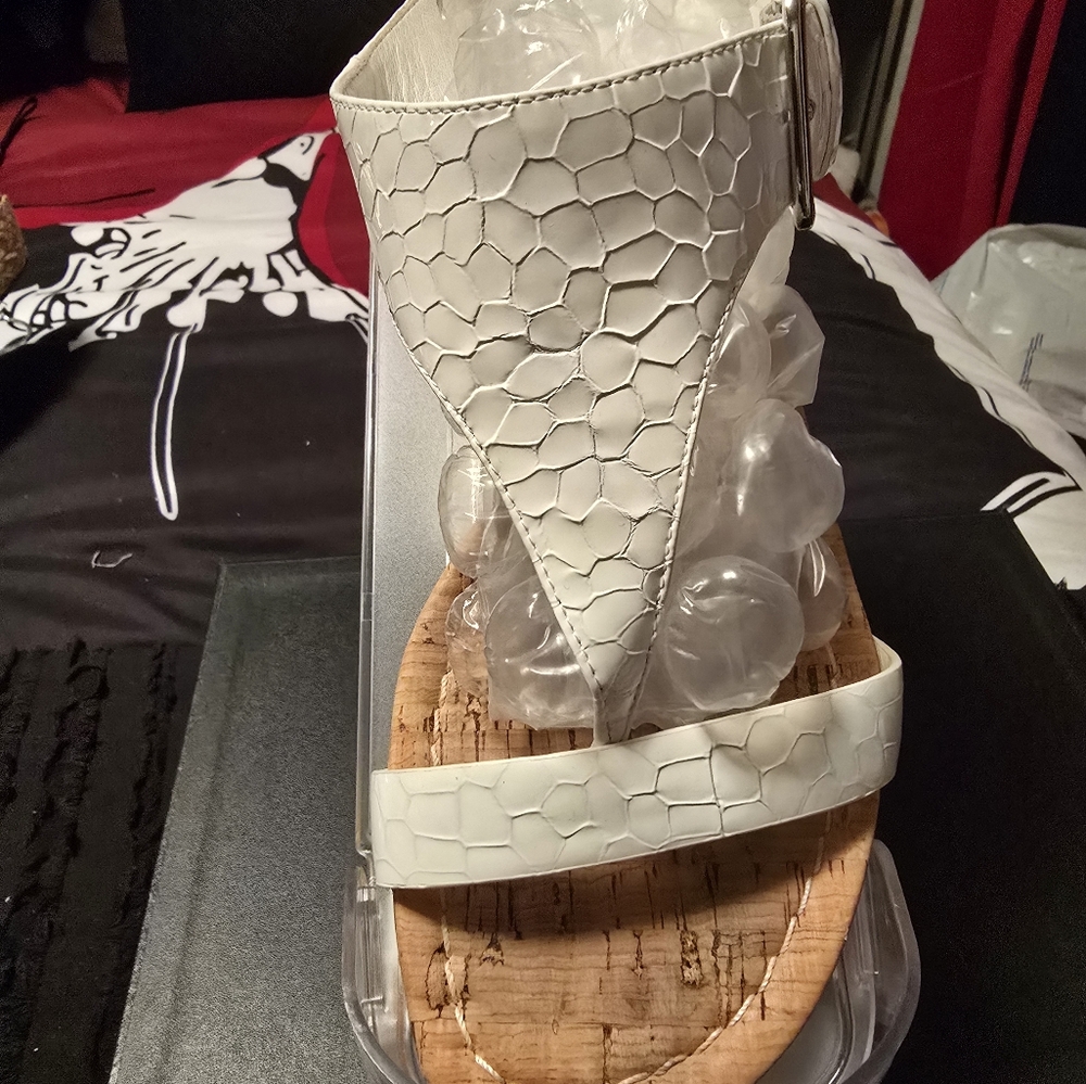 Donald J. Pliner White Sandals with Cork Wedge - Picture 2 of 4
